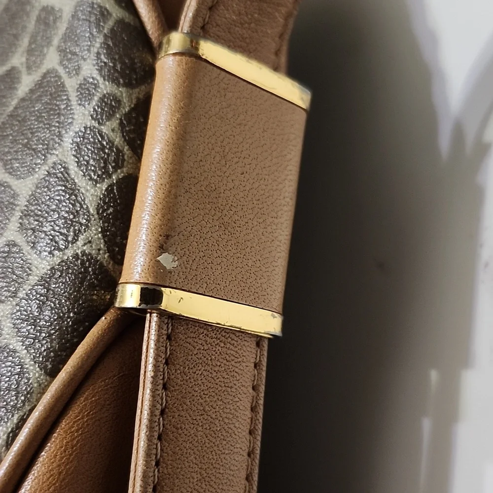Nina Ricci Signature Logo Handbag Shoulder Bag Leather Tan Brown Animal Vtg Rare